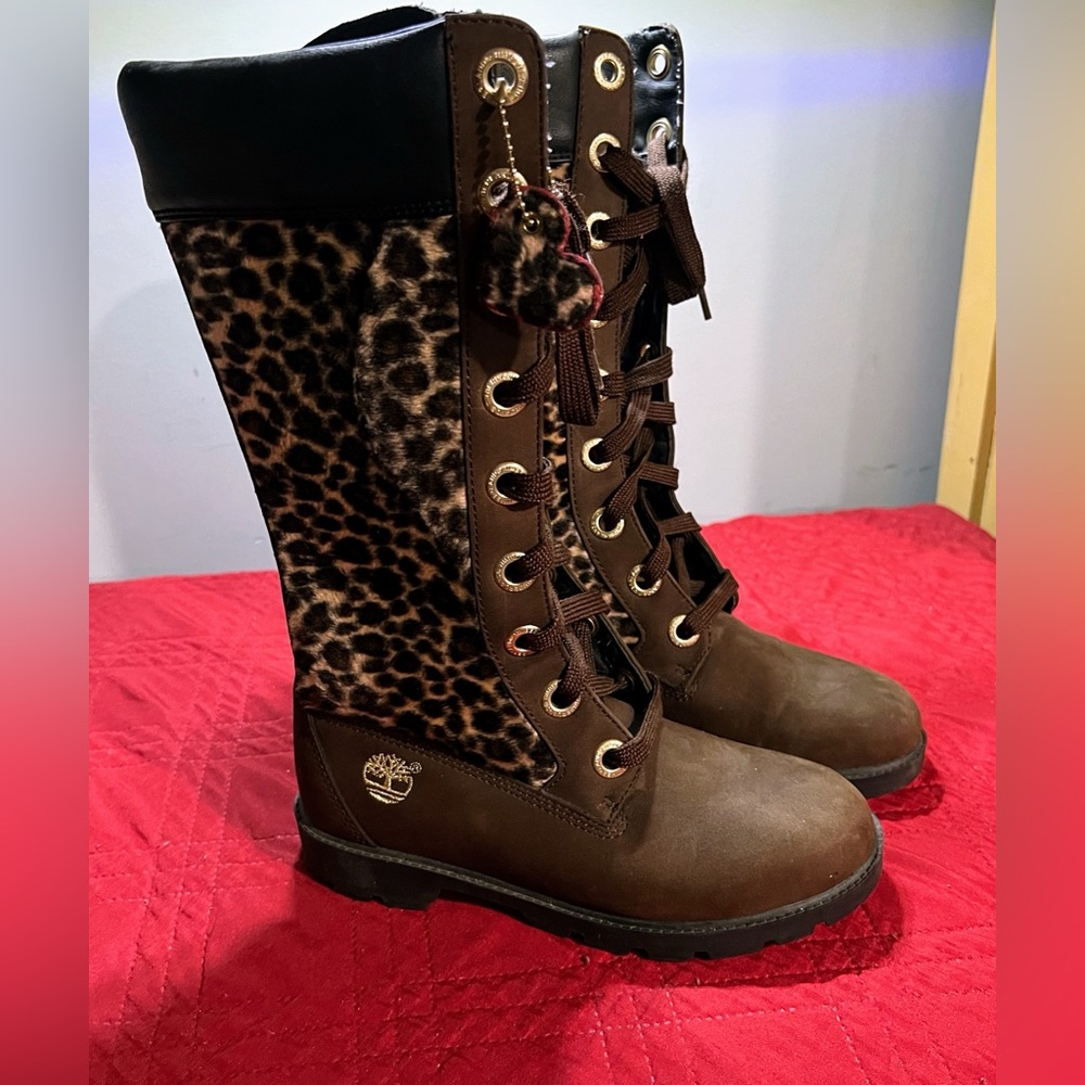 Timberland Women's Premium Leopard print lace up tall Waterproof Boots